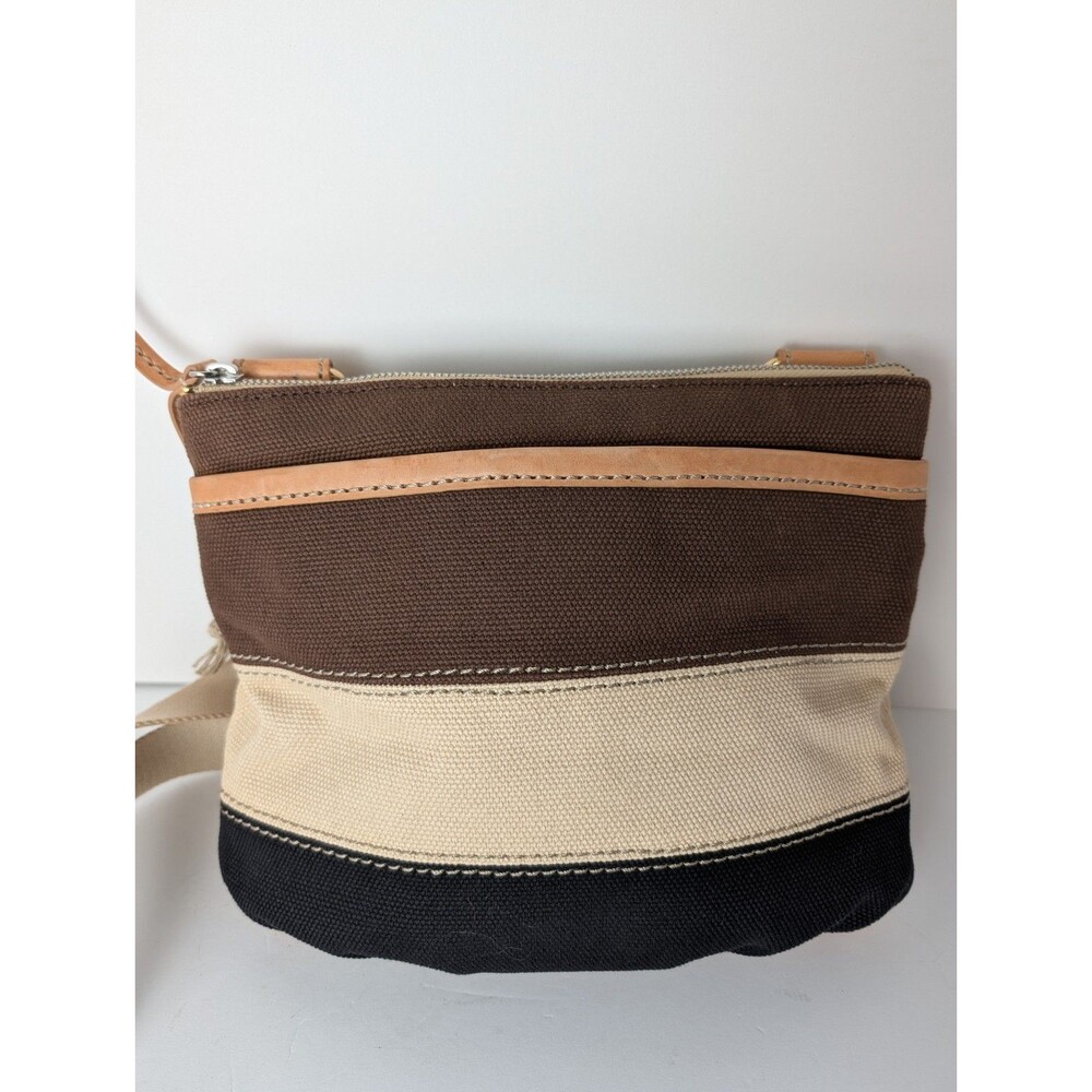 Brighton Purse Windstar “Windy” Brown Black Stripe Canvas Shoulder Bag Charms - Picture 3 of 16